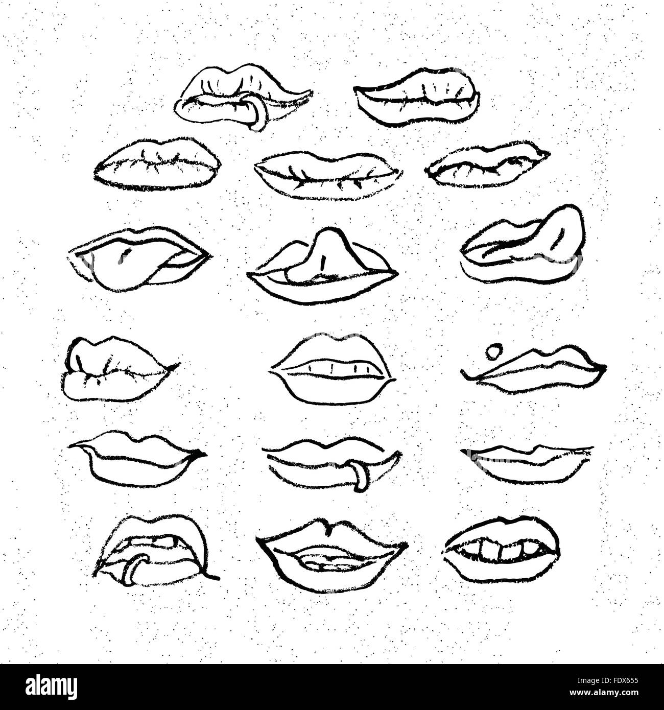 Lips set, attractive human mouths. Cartoon mouth icons. Every mouth represents a different style and emotion. Stock Vector