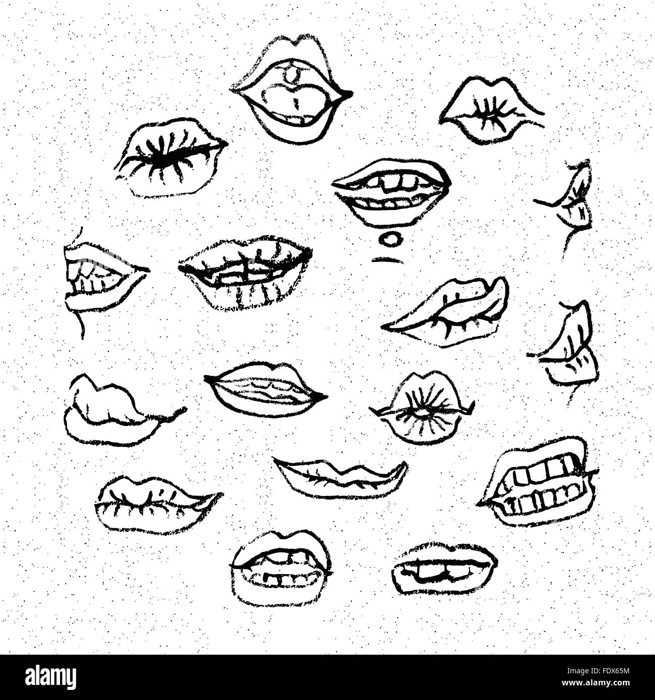 Lips set, attractive human mouths. Cartoon mouth icons. Every mouth represents a different style and emotion. Stock Vector