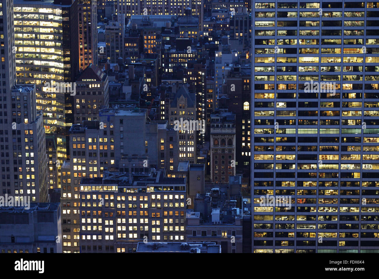 New York City, USA, lit windows in Manhattan at night Stock Photo - Alamy