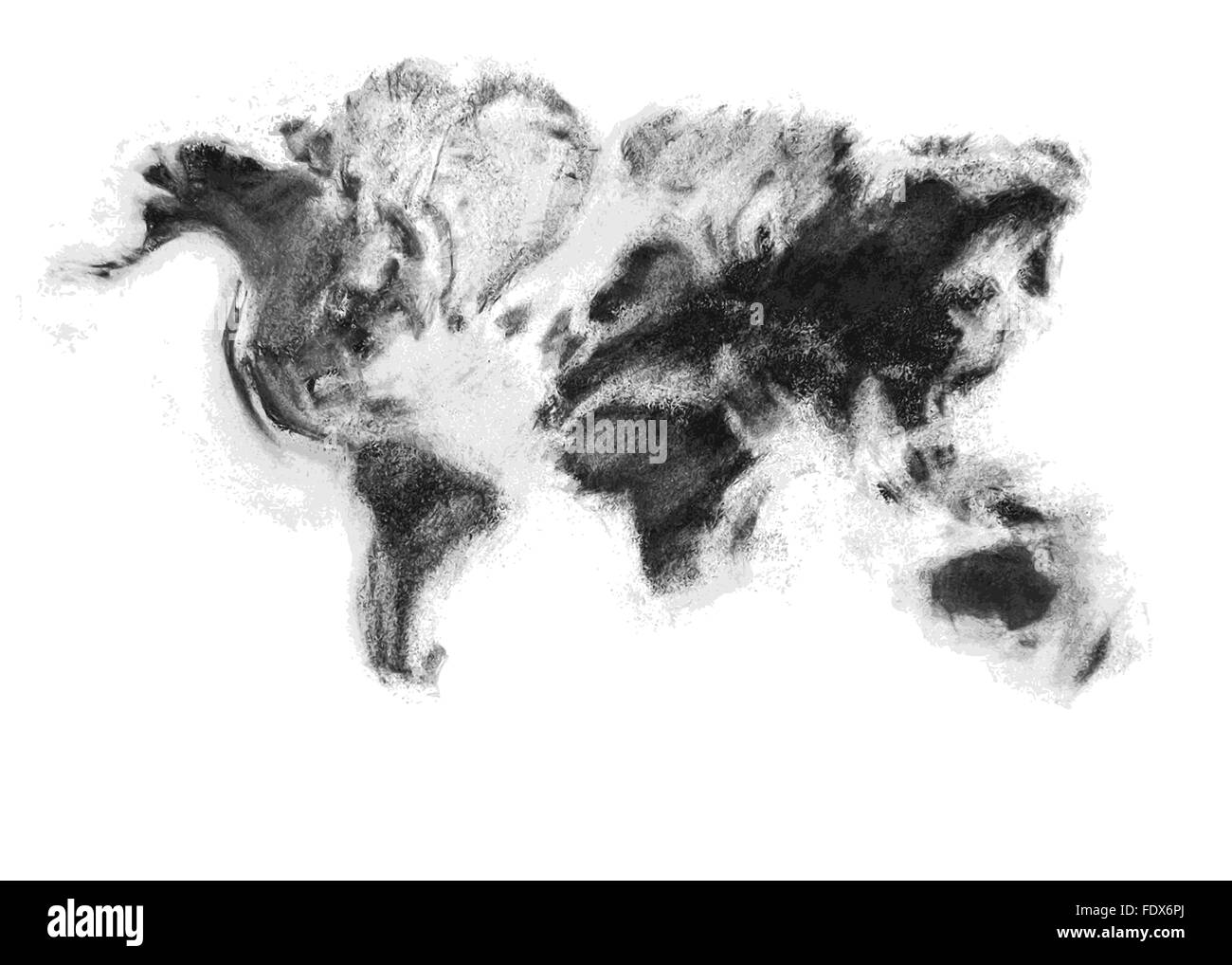 Charcoal artistic vector world map. The monochrome hand made design provides a fresh look over the world. Neatly stacked overlap Stock Vector