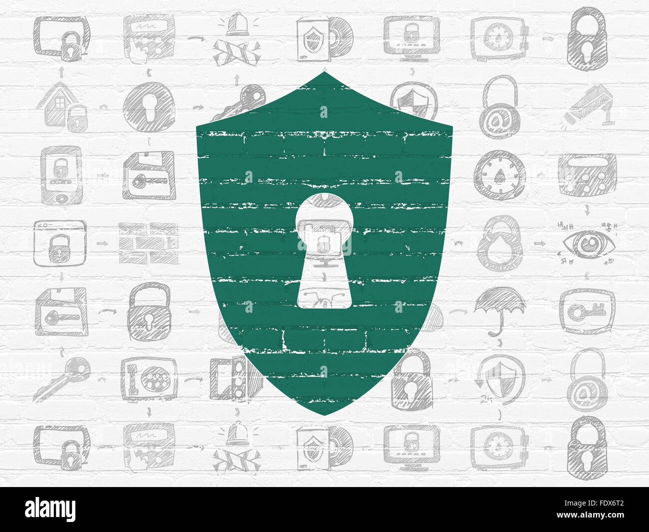 Protection concept: Shield With Keyhole on wall background Stock Photo ...