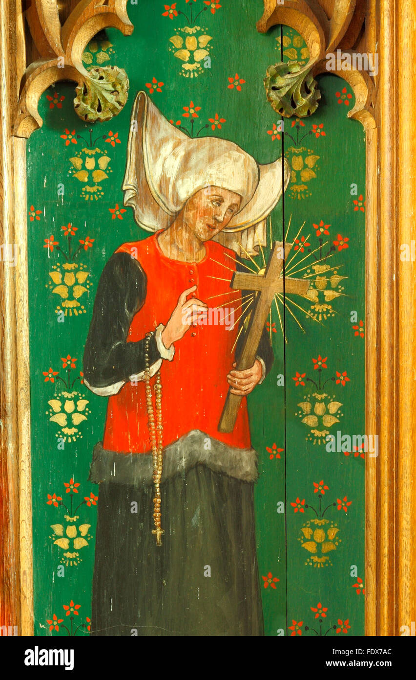 Wood Reredos St. Julian of Norwich, painted wood reredos panel, anchoress, female ...