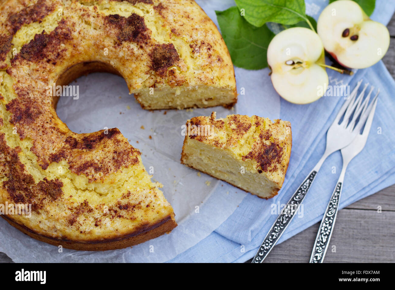 Sour cream apple bundt cake with cinnamon Stock Photo Alamy
