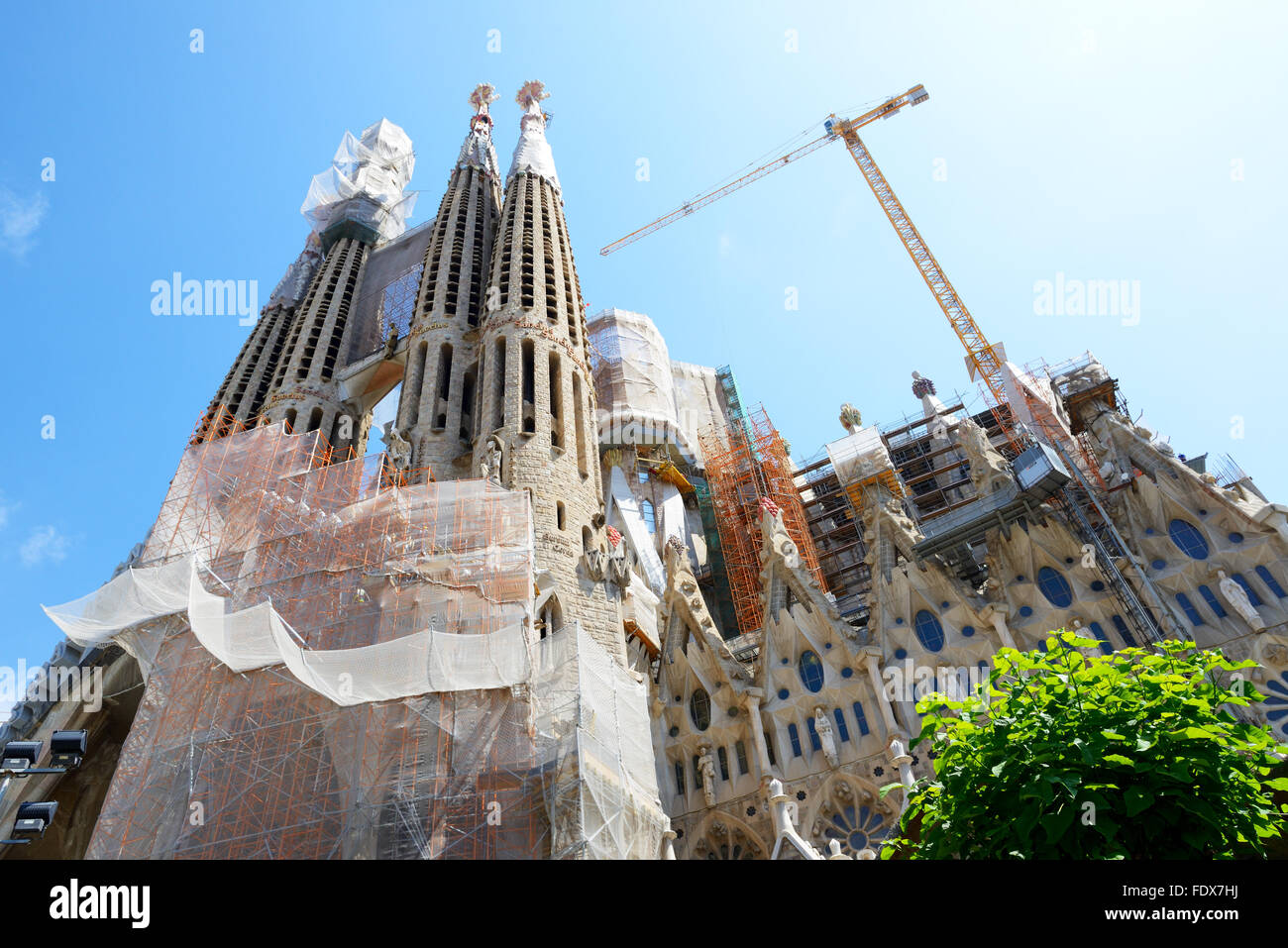 View on construction of the Basilica of the Holy Family (Sagrada Familia) Stock Photo