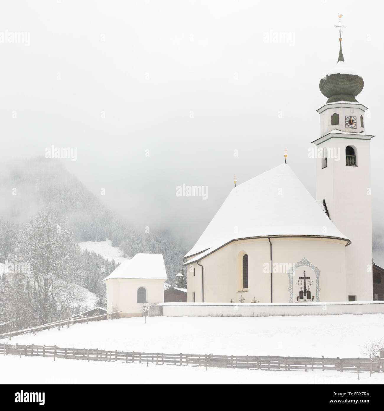 Chapel in Tyrol at wintertime, Wildschönau, Alps, Austria Stock Photo