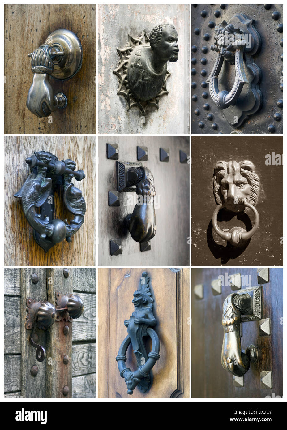 Old door knockers set Stock Photo - Alamy