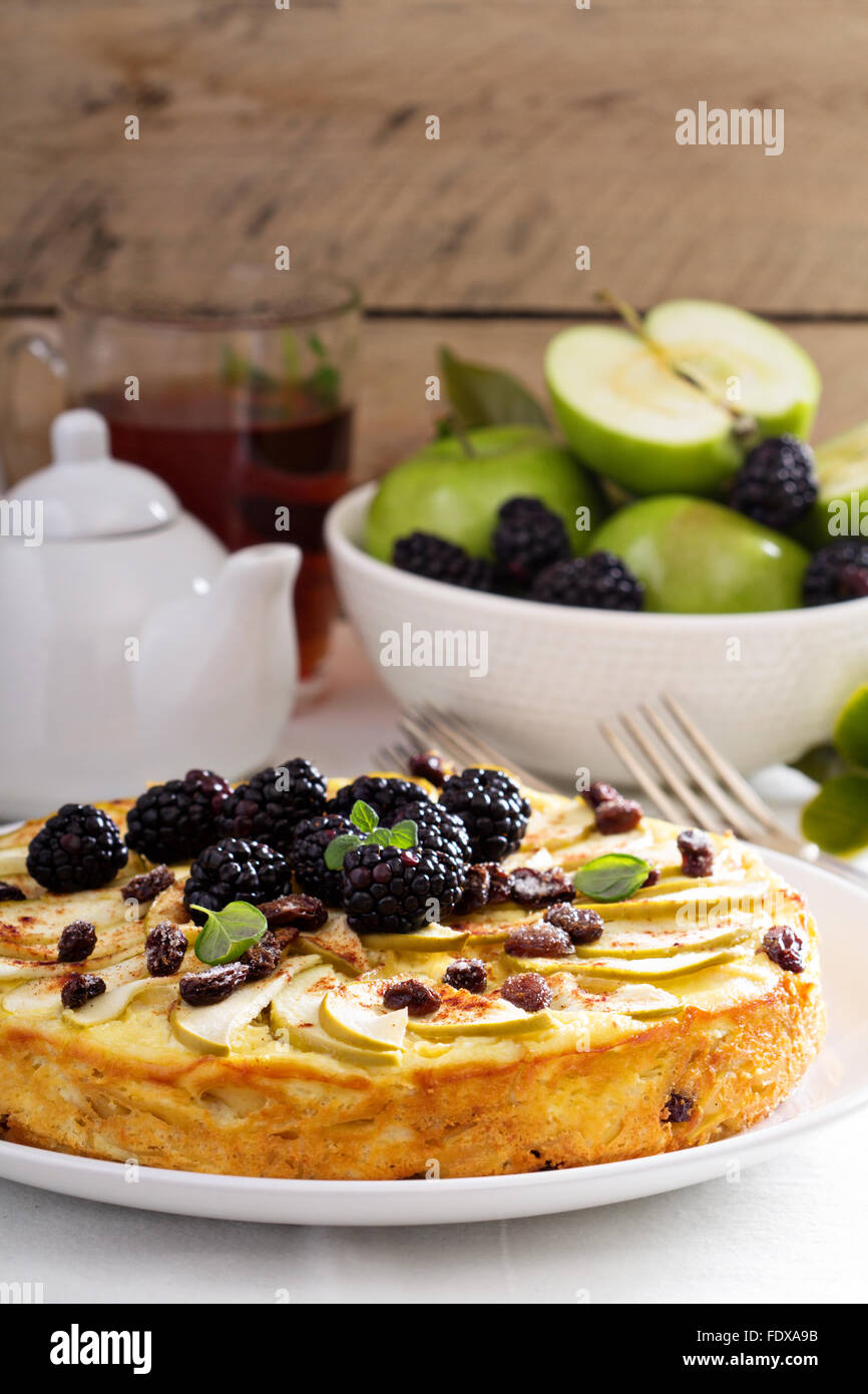 Kugel traditional dish baked pasta pie with apples Stock Photo