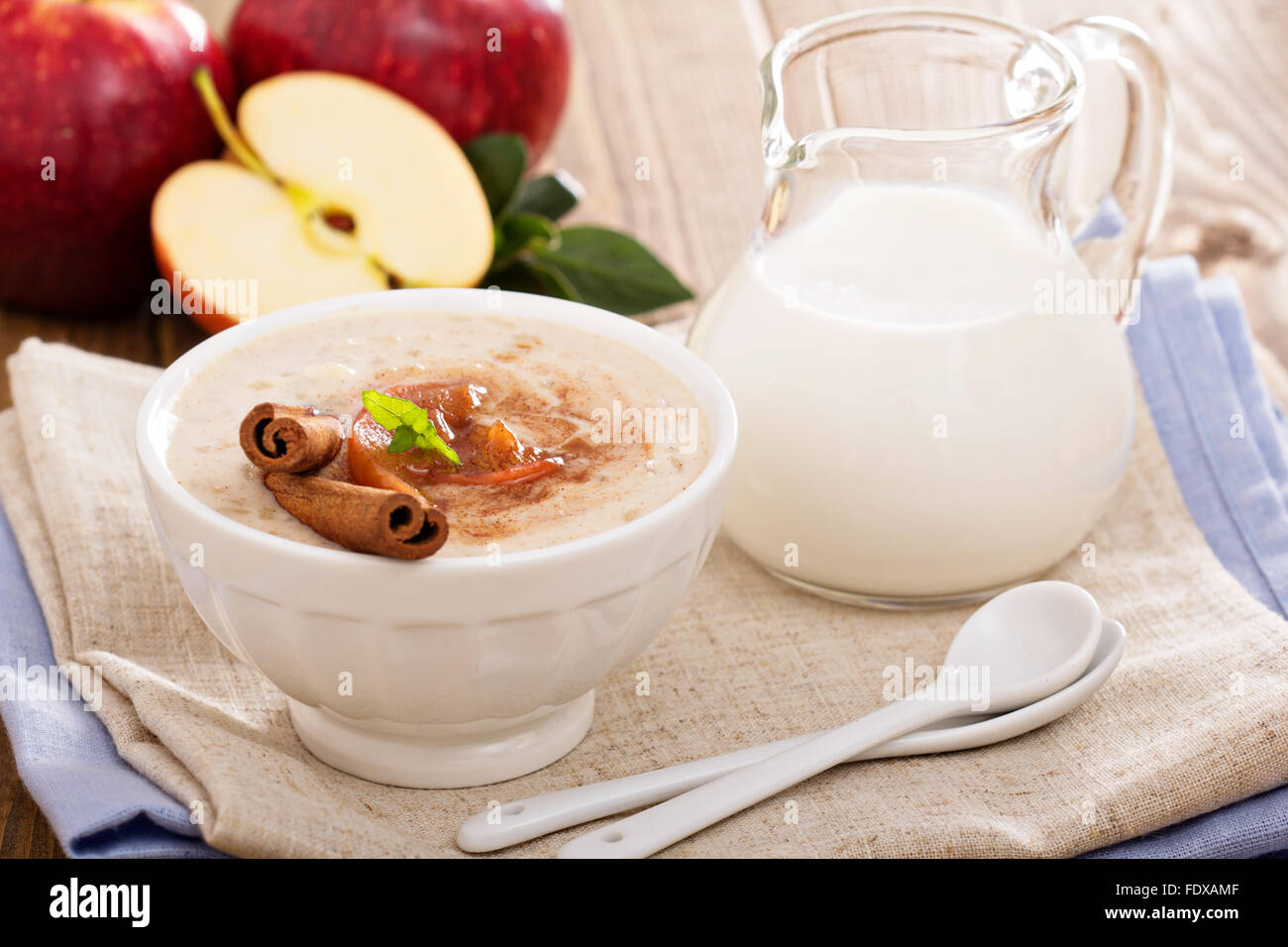 Rice pudding with maple syrup and blueberries Stock Photo Alamy