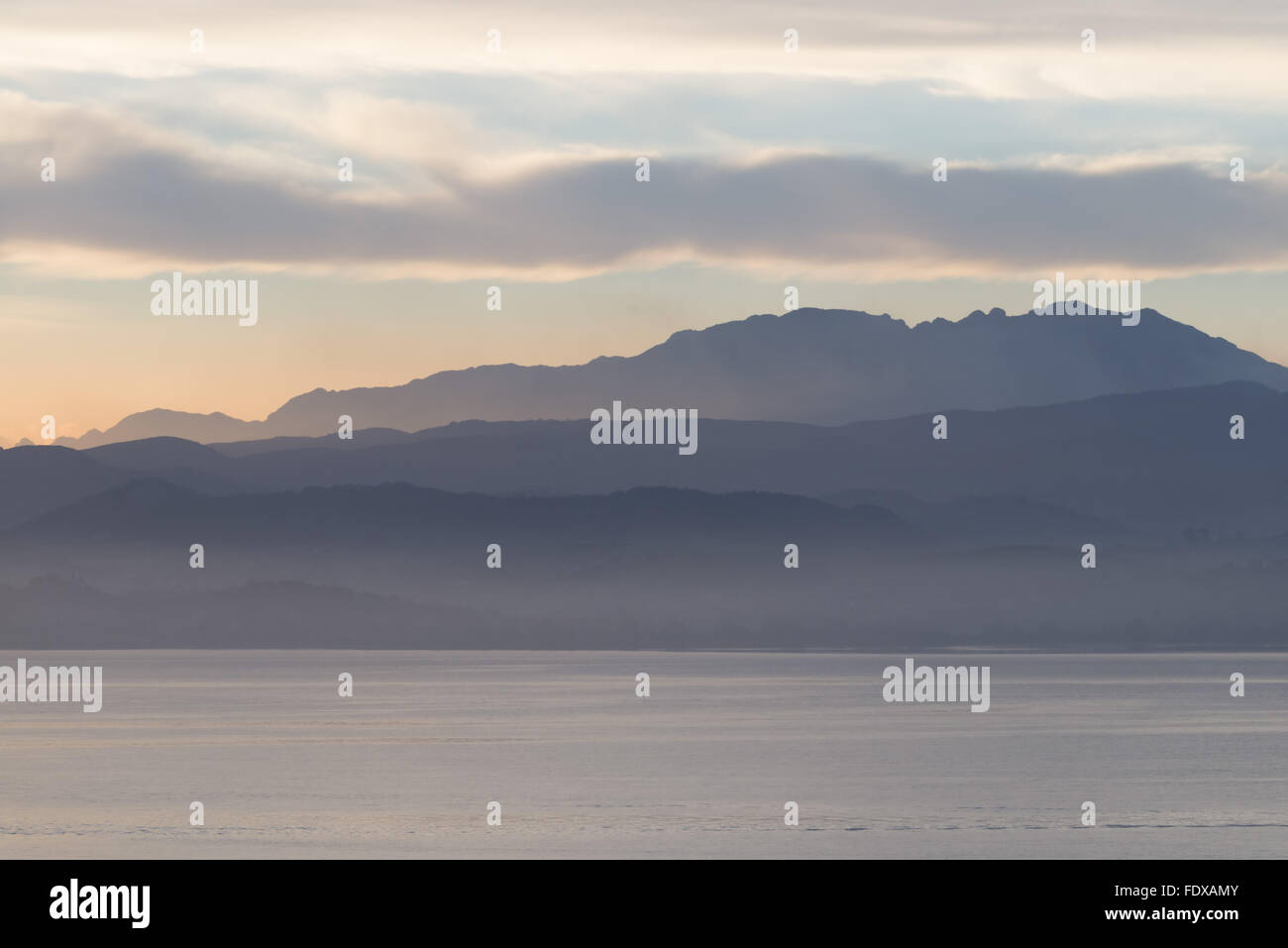 Layer of mountains in the mist. Northern Spain Stock Photo