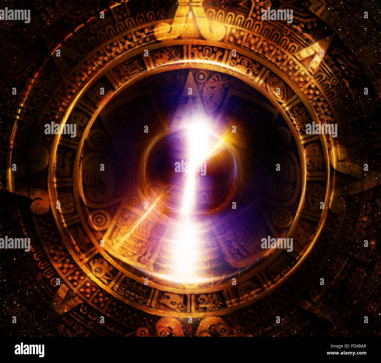 Ancient Mayan Calendar and light circle effect, abstract color ...