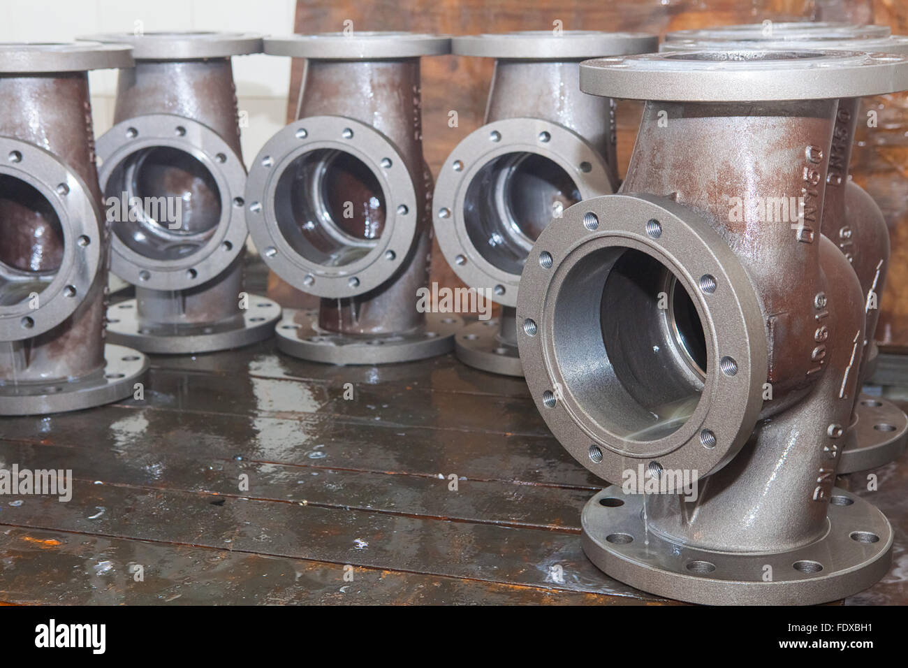 Valve bodies during water cleanig Stock Photo