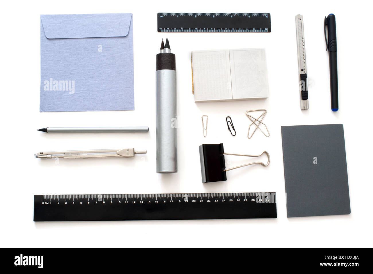 Isolated set of stationary goods over white Stock Photo Alamy