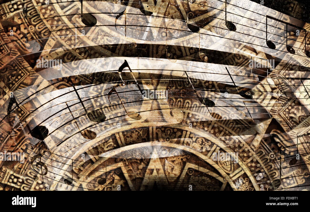 Ancient Mayan Calendar and Music note, Cosmic space with stars ...