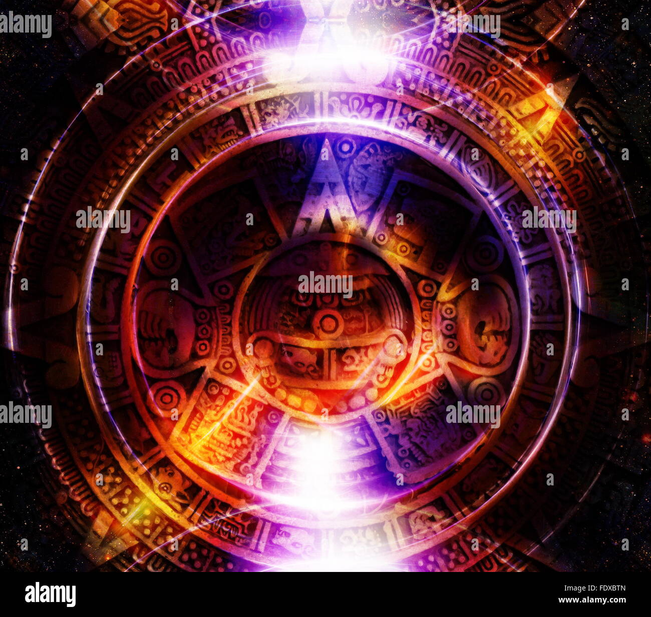 Ancient Mayan Calendar, abstract color Background, computer collage ...