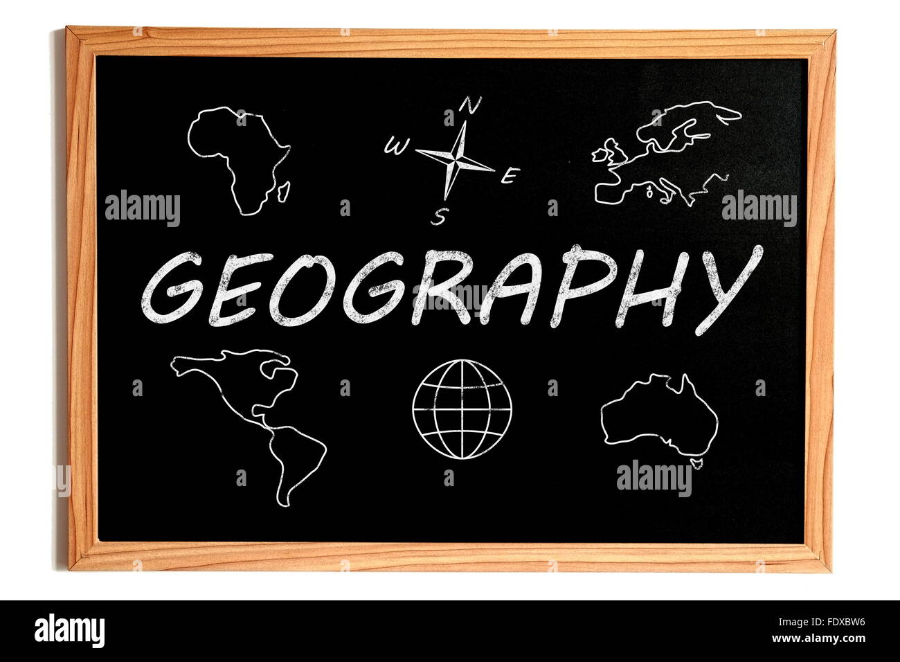 Geography Chalk Text and Related Symbols on Chalkboard on White