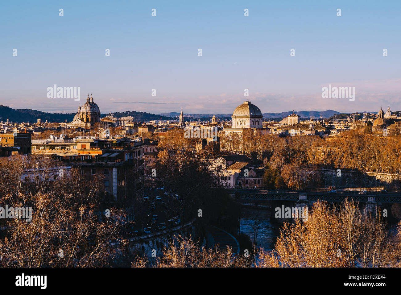 Sunset over the skyline of Rome, Italy, as seen from the Orange Garden Stock Photo