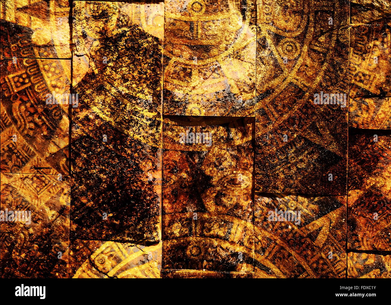 Ancient Mayan Calendar, abstract color Background, computer collage ...