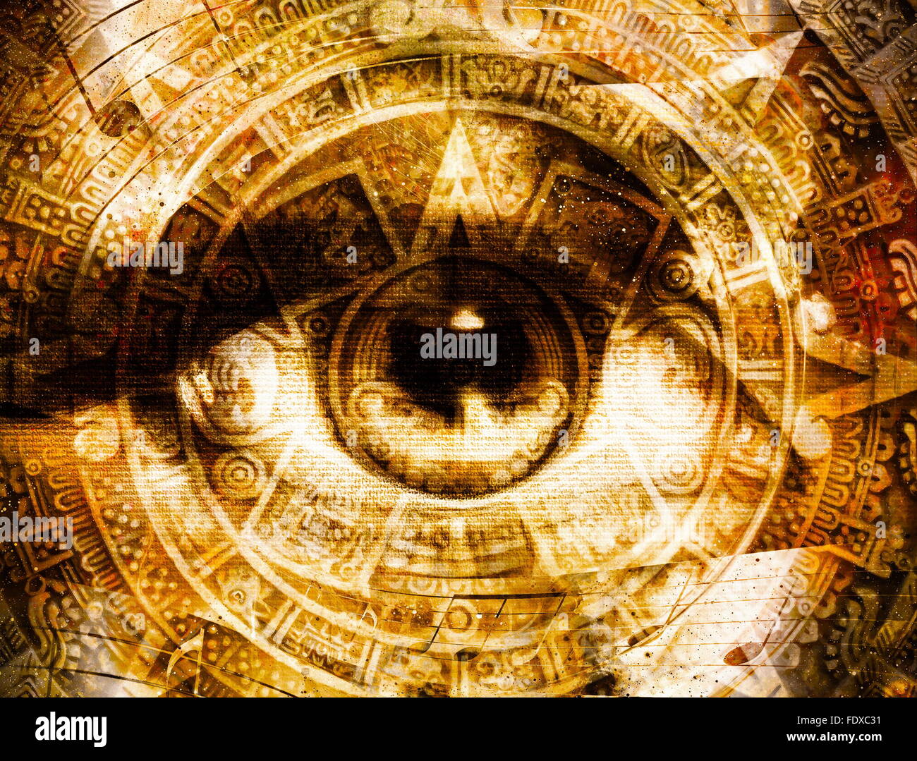 Ancient Mayan Calendar and woman eye with Music note, abstract color ...