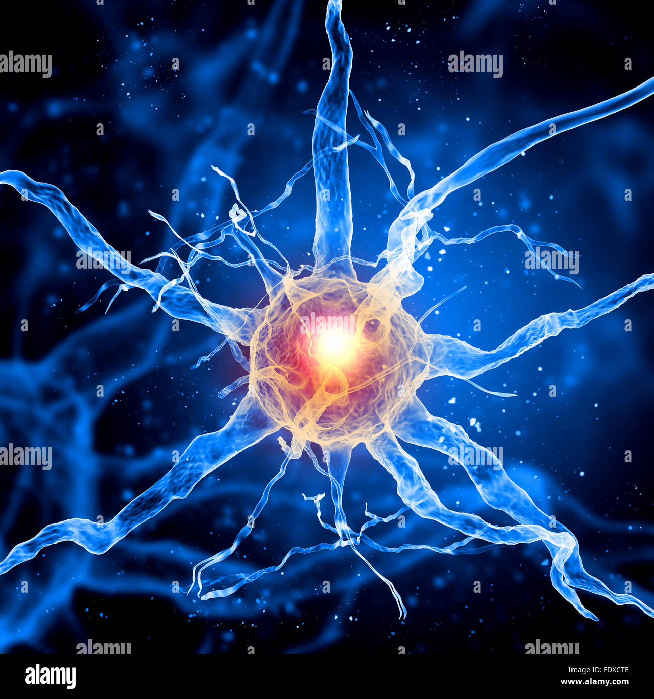 Illustration of a nerve cell on a colored background with light effects Stock Photo