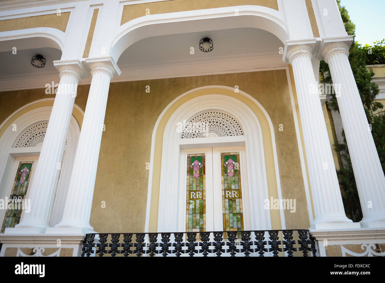 Facade of a house in the bucolic town of San German, Puerto Rico. Caribbean Island. US territory. Stock Photo