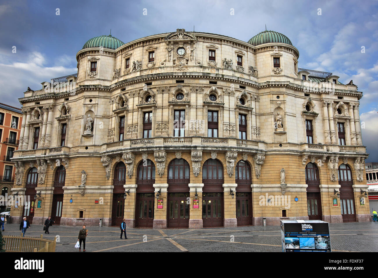 The facade of Arriaga Theater at the Casco Viejo (the Old Quarter) of Bilbao city, Basque Country, Spain. Stock Photo
