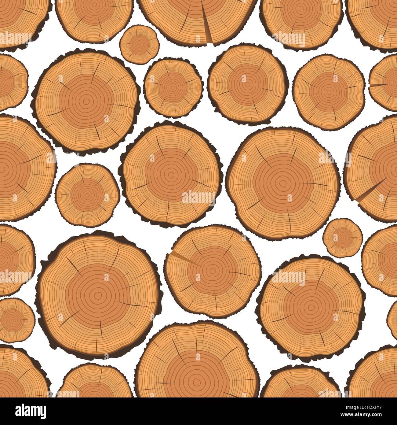 Vector seamless pattern of tree rings and saw cut tree trunk Stock Vector