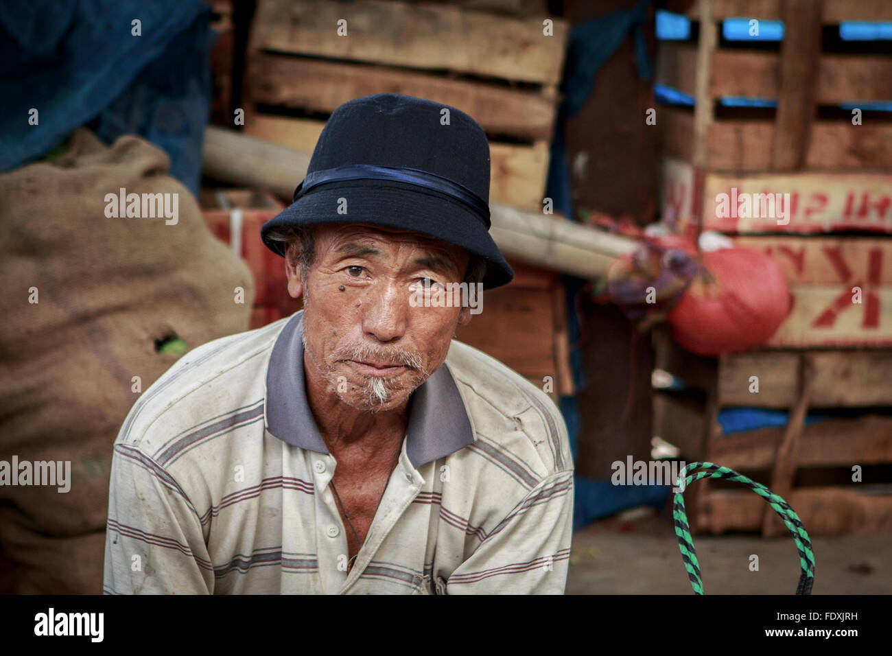 A vendor in the main market of Paro, Bhutan Stock Photo