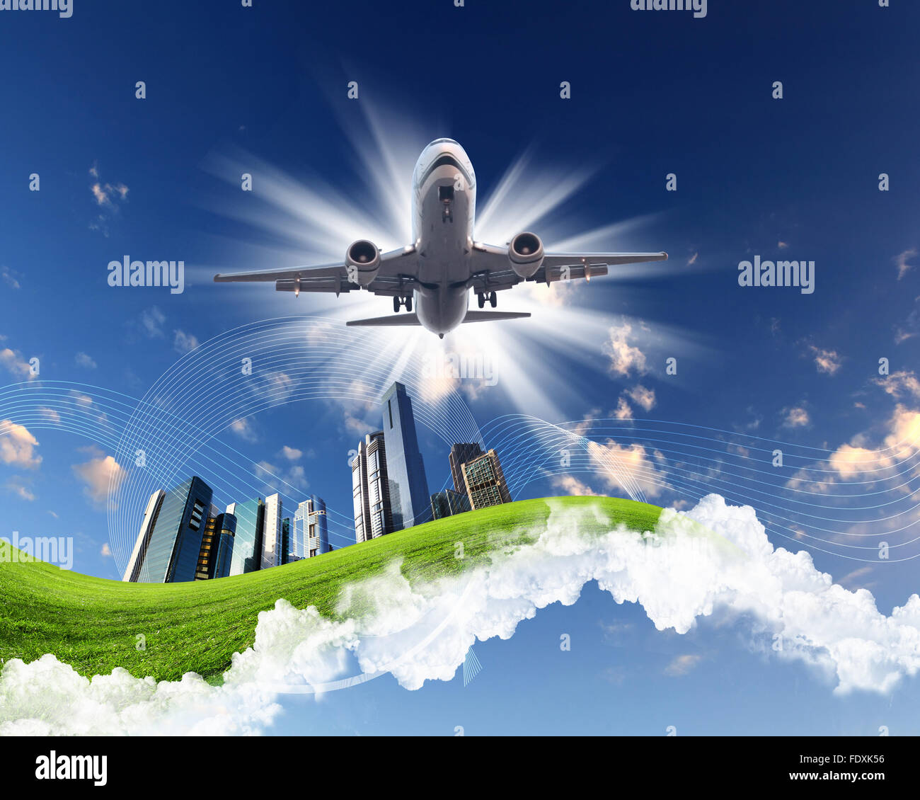 Image of plane on blue sky background Stock Photo - Alamy