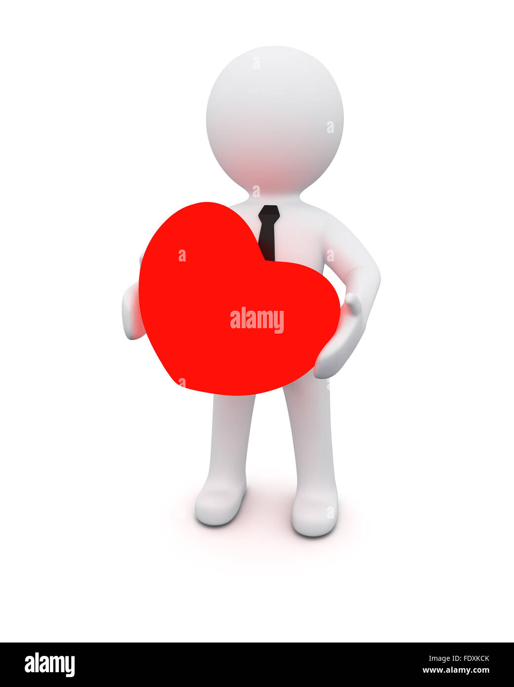 3D man with a red heart as symbol of love Stock Photo