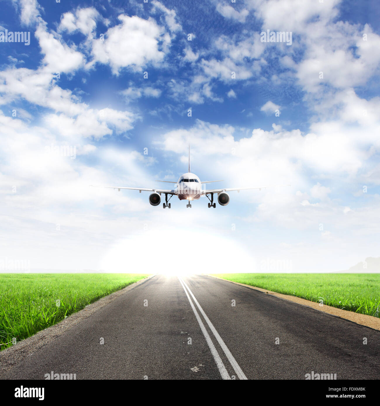 Image of a white passenger plane and blue sky with clouds Stock Photo ...