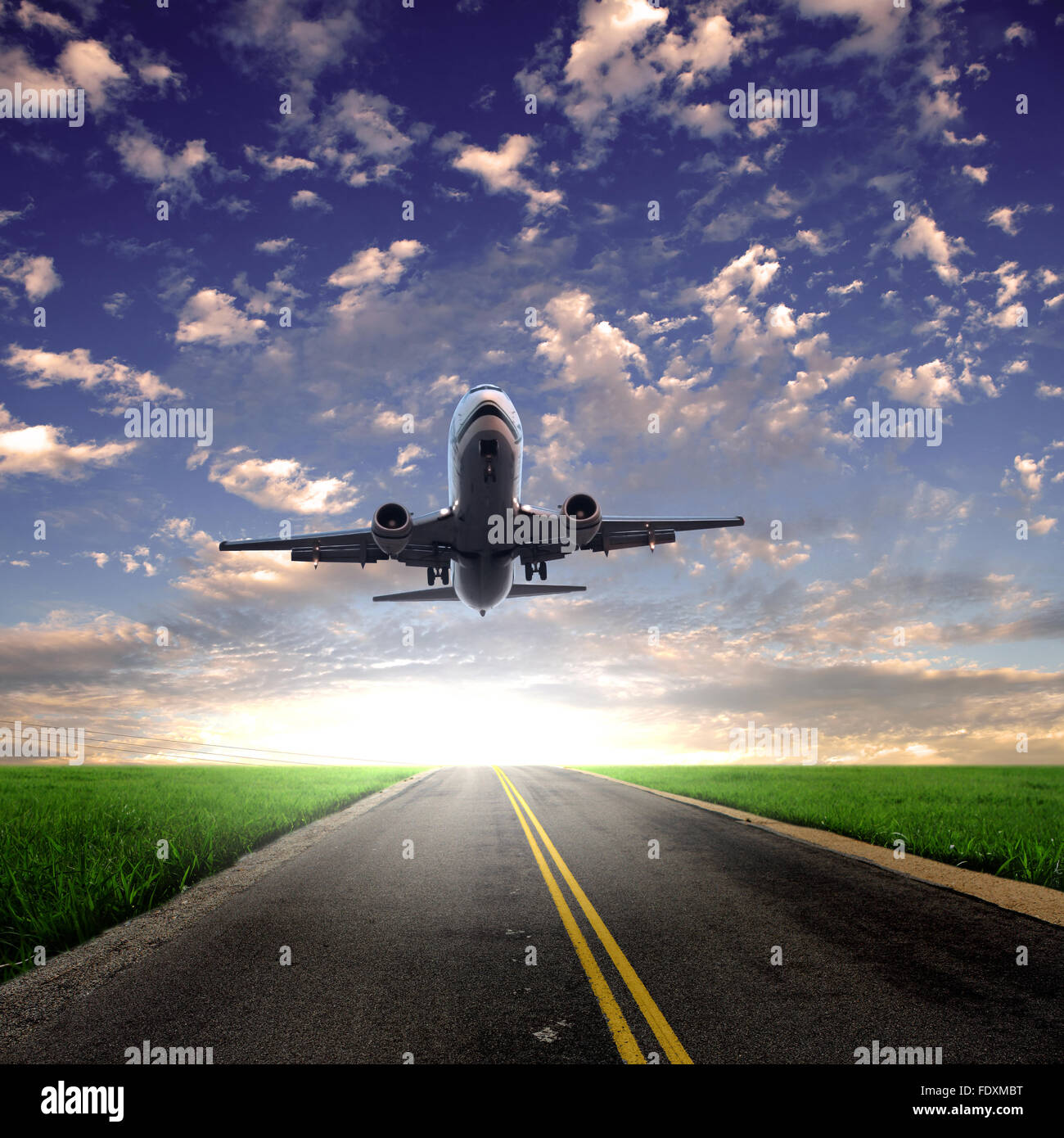 Image of a white passenger plane and blue sky with clouds Stock Photo ...