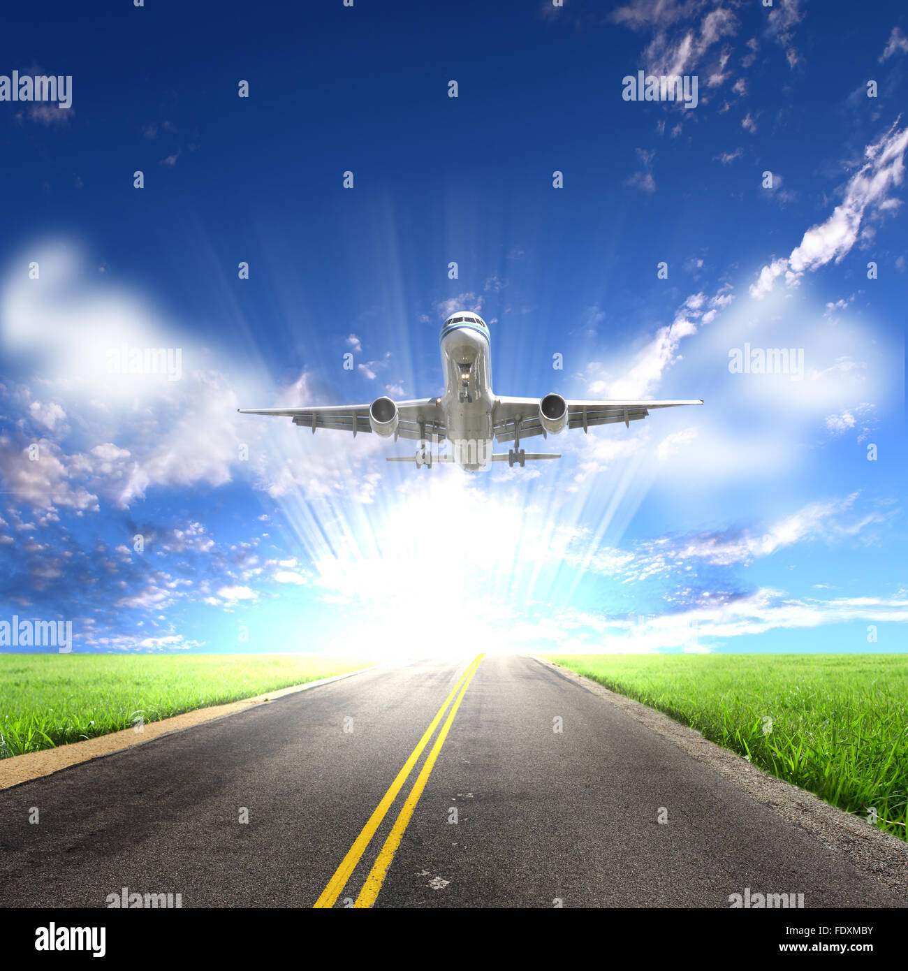 Image of a white passenger plane and blue sky with clouds Stock Photo ...