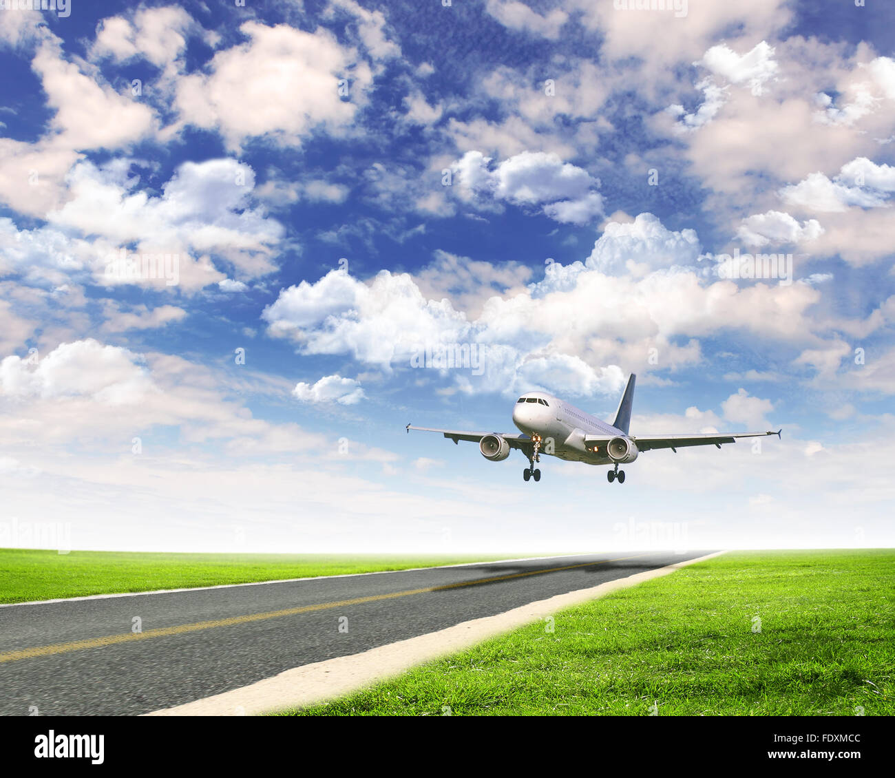 Image of a white passenger plane and blue sky with clouds Stock Photo ...