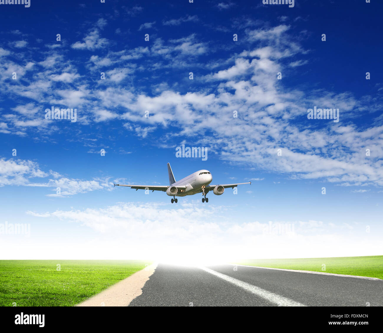 Image of a white passenger plane and blue sky with clouds Stock Photo ...