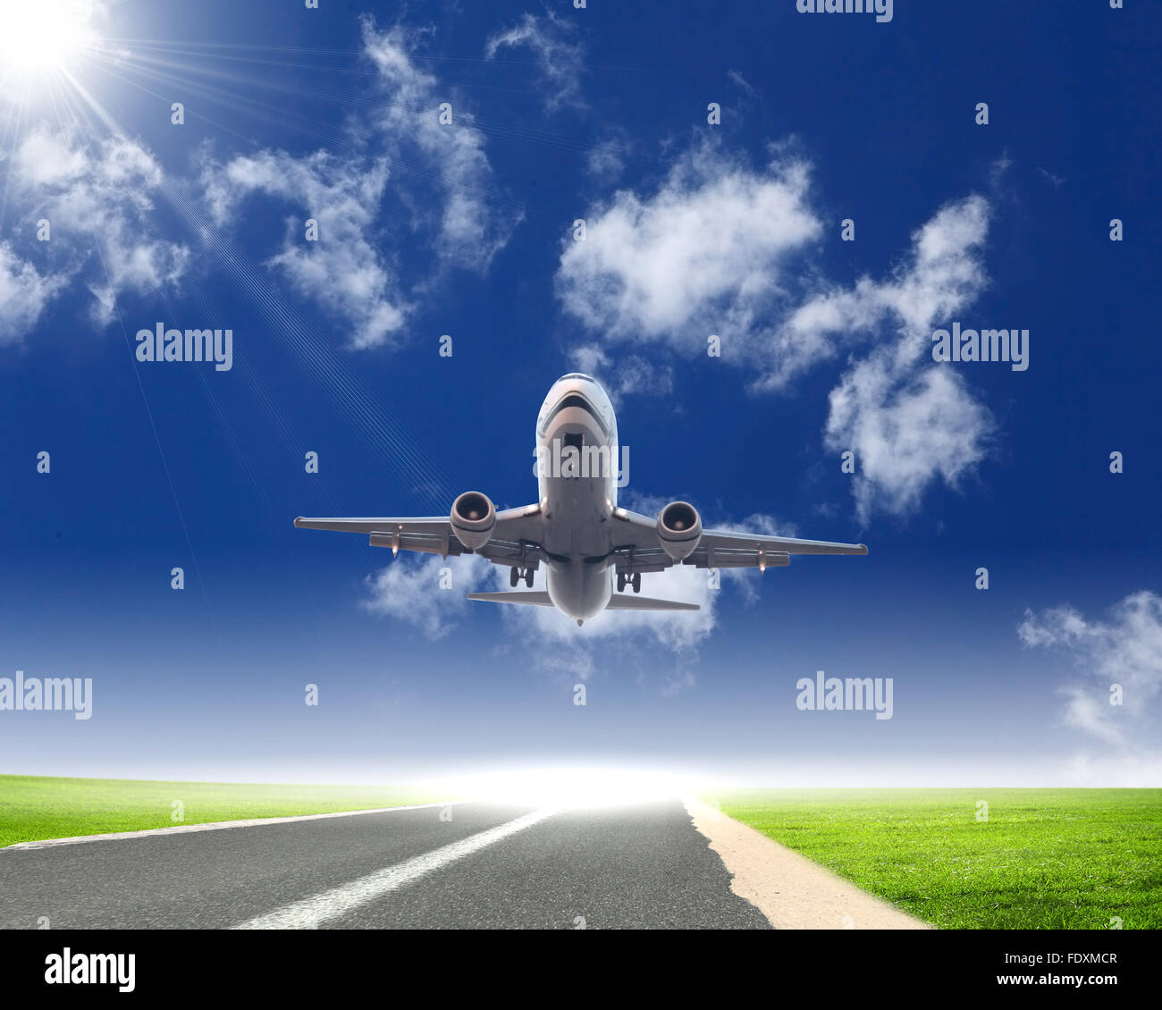 Image of a white passenger plane and blue sky with clouds Stock Photo ...
