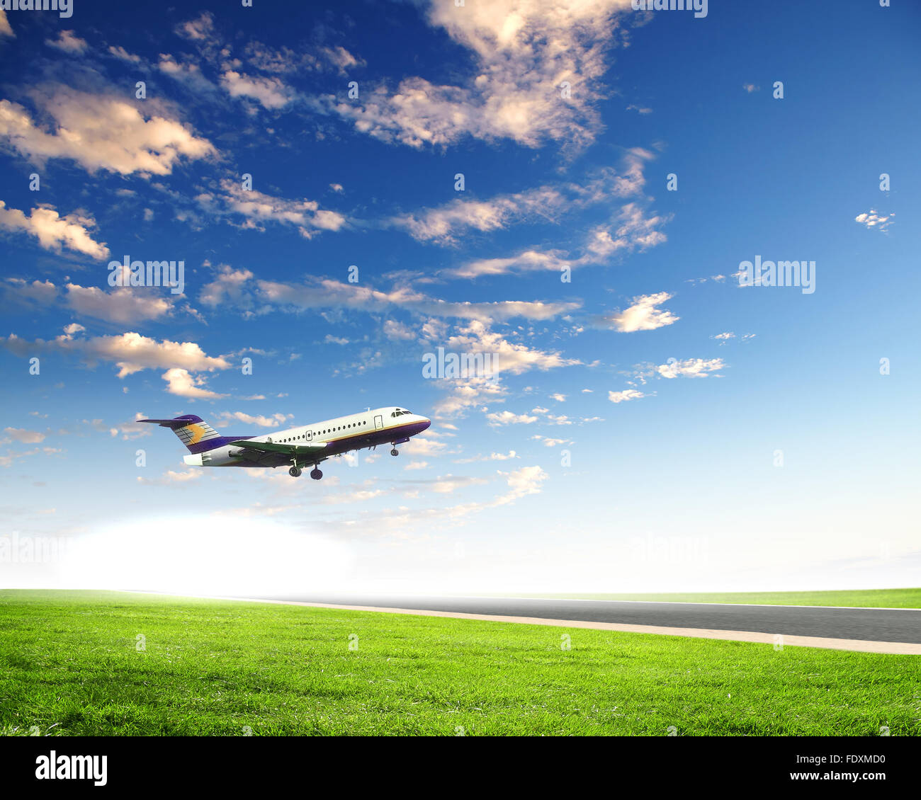 Image of a white passenger plane and blue sky with clouds Stock Photo ...
