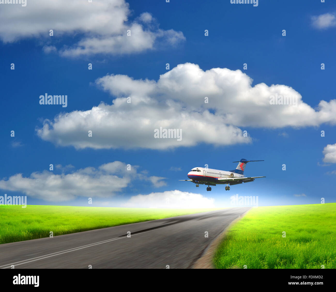 Image of a white passenger plane and blue sky with clouds Stock Photo ...