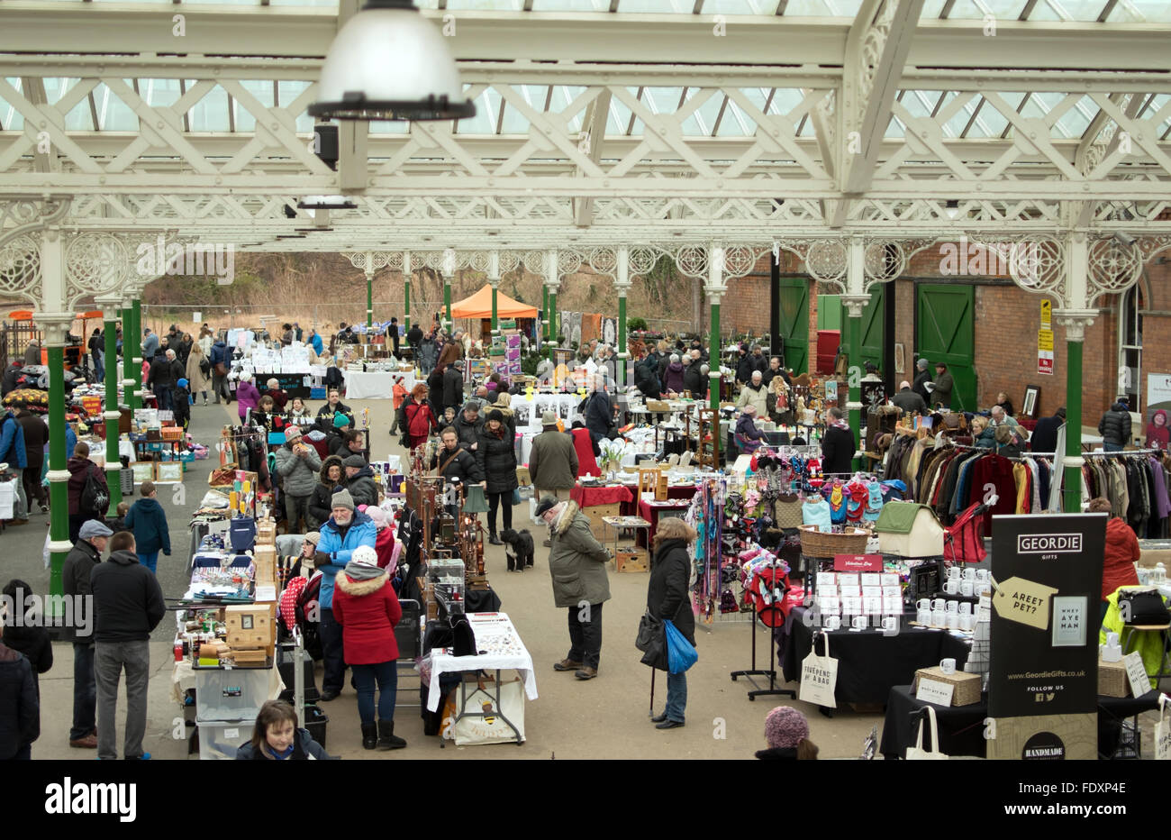 A bustling Sunday Market at Tynemouth Station in North East England Stock Photo