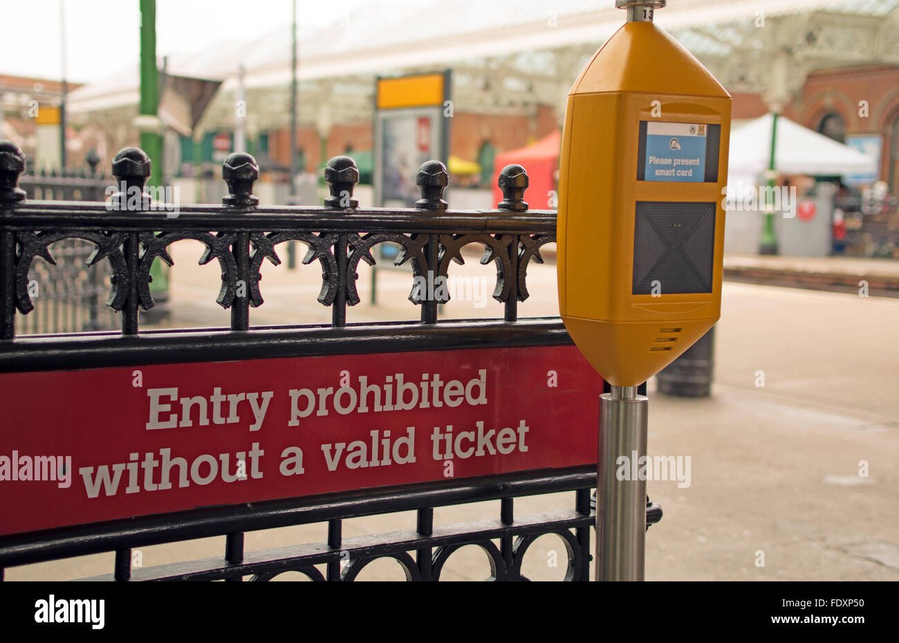 Entry prohibited without a valid ticket sign at Tynemouth Metro station