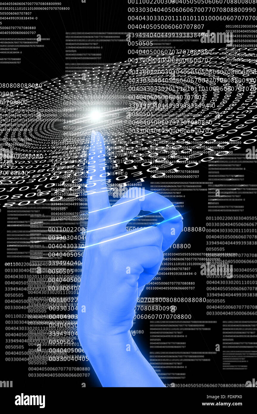 Hands, line, planet earth. The symbol of high technology Stock Photo ...