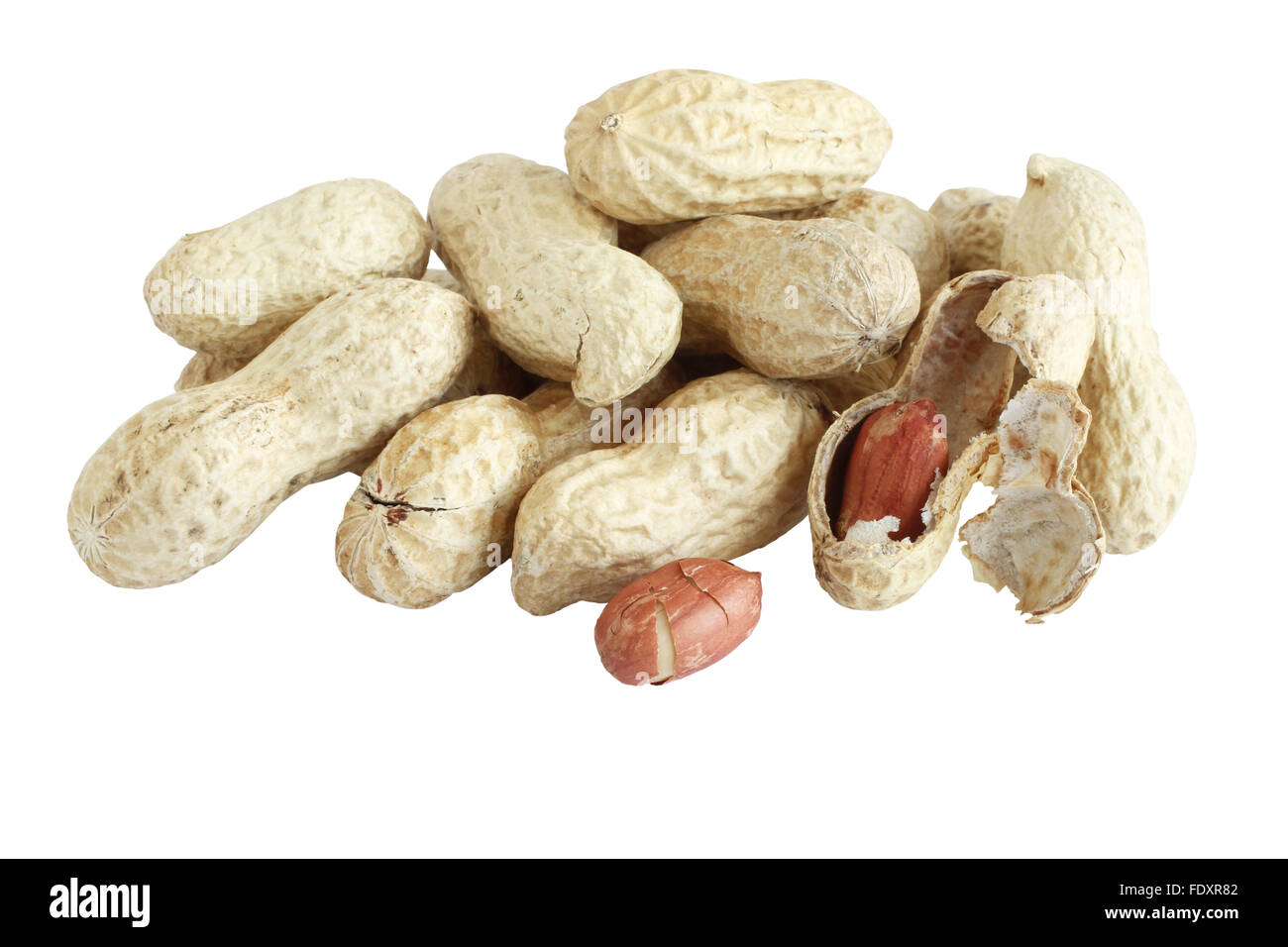 Big unshelled peanuts on white background Stock Photo