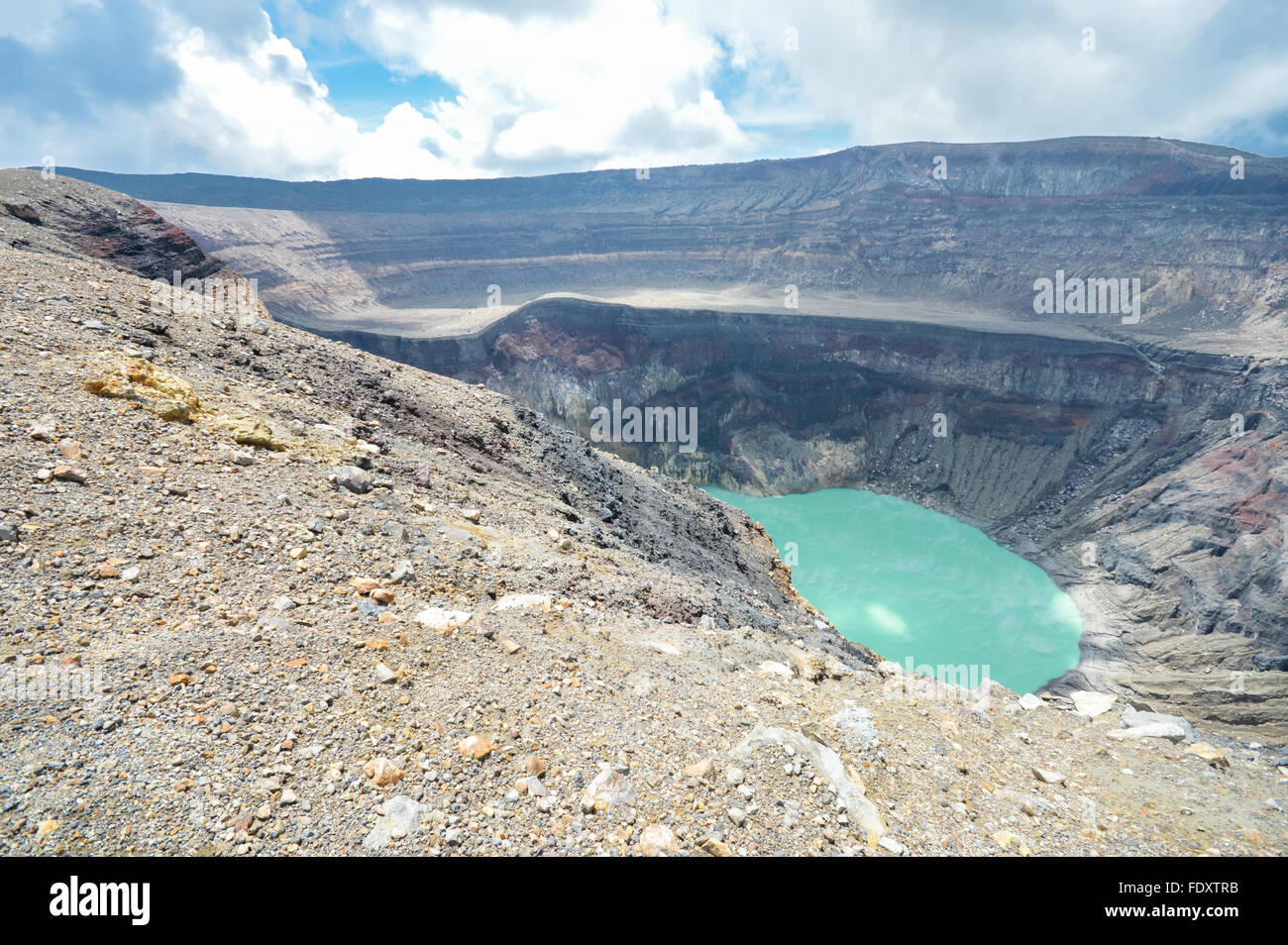 The crater lake of the Santa Ana Volcano, hot and bubbling from the volcanic activity, El Salvador Stock Photo