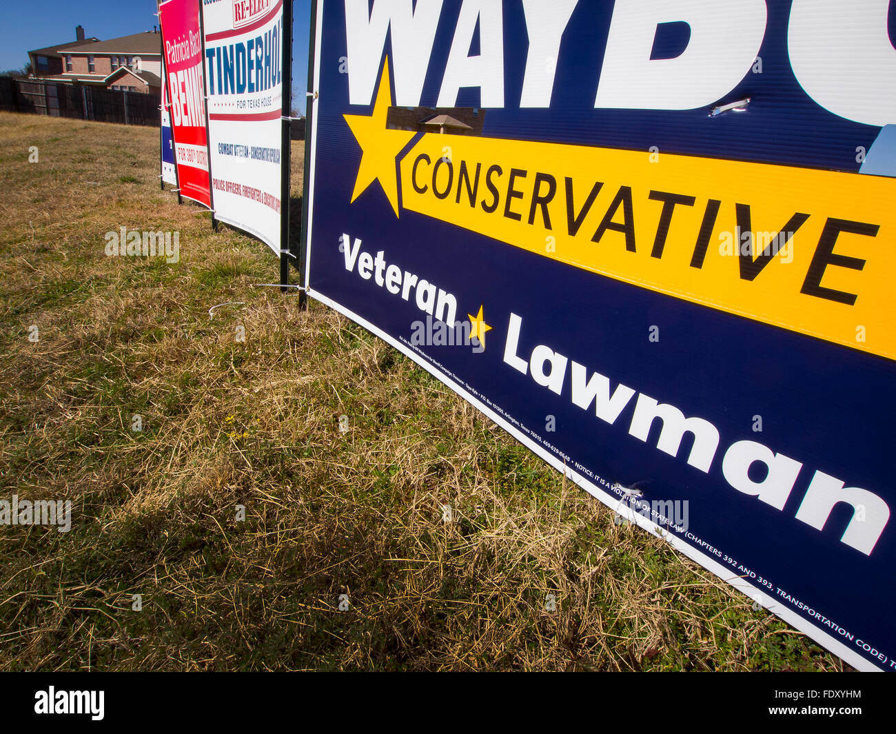 2016 Primary elections in Texas on March 1st, no longer Tea Party, but 'conservative.' For Texas Republicans. Shots around North Texas near the Dallas-Fort Worth Airport. Stock Photo