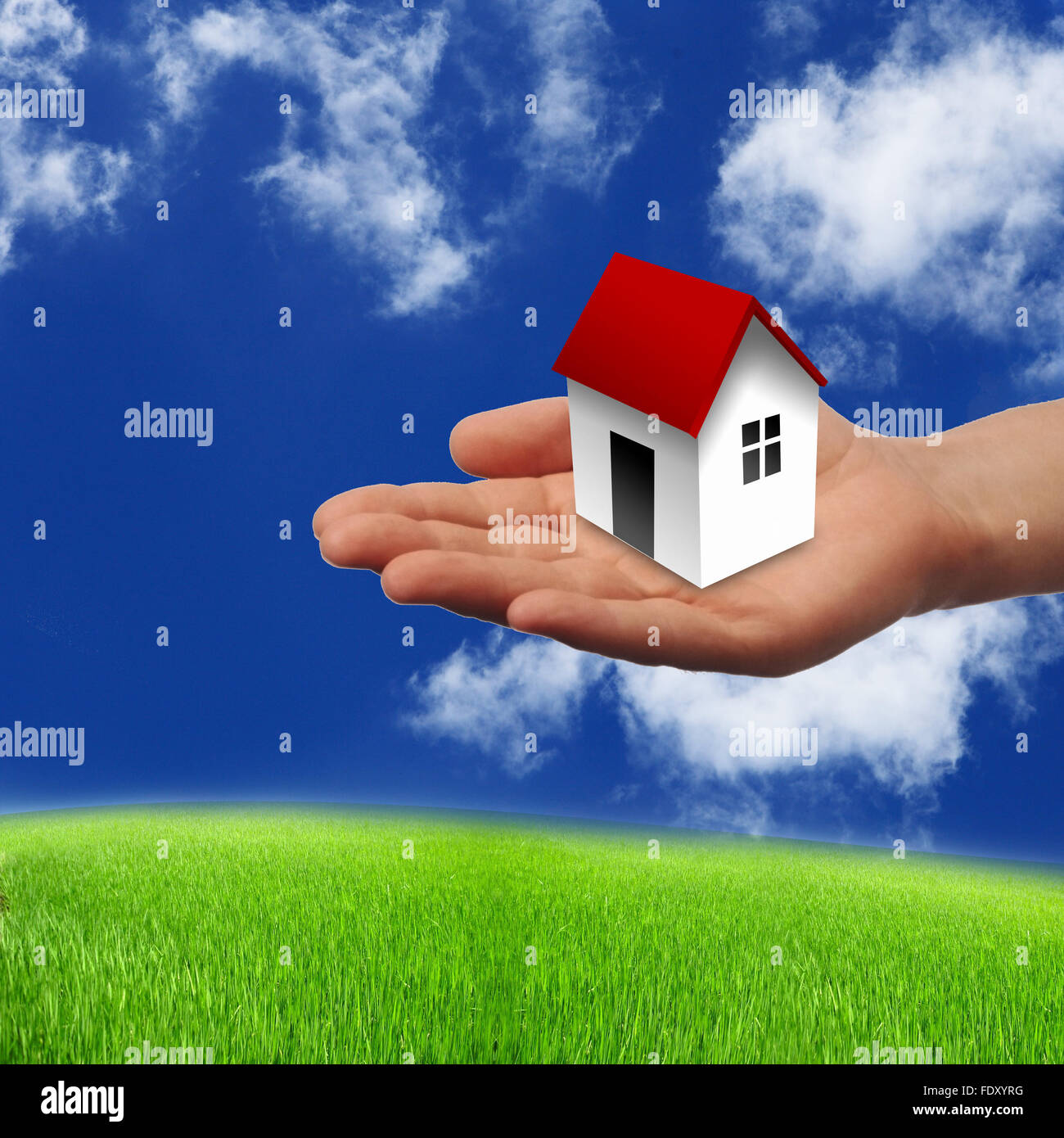 Picture of a house from white clouds against blue sky Stock Photo - Alamy