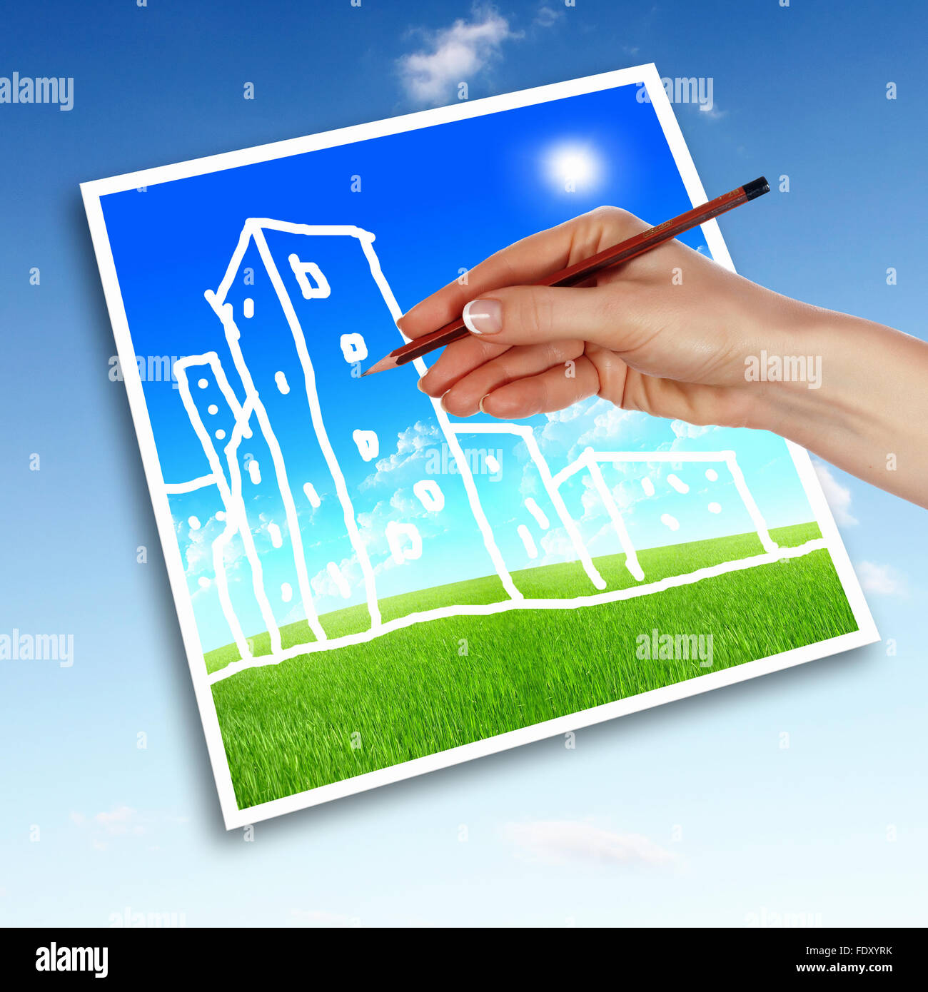 Picture of a house from white clouds against blue sky Stock Photo - Alamy