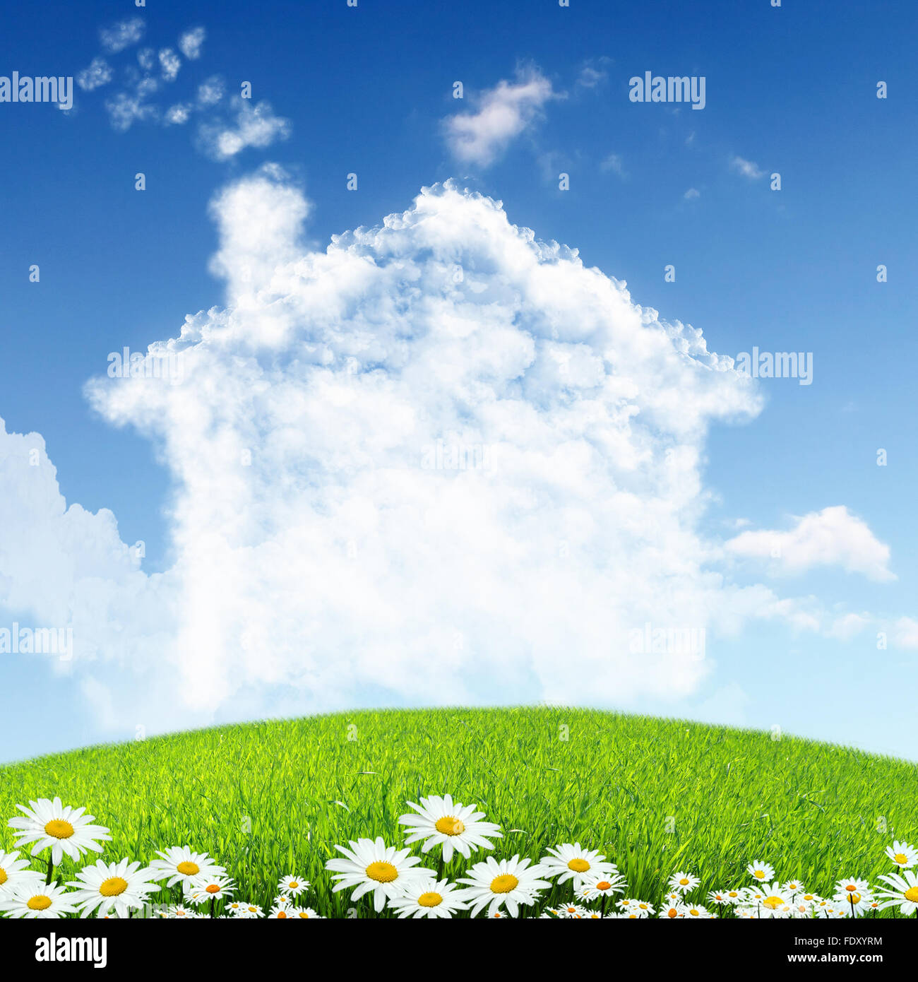 Picture of a house from white clouds against blue sky Stock Photo - Alamy