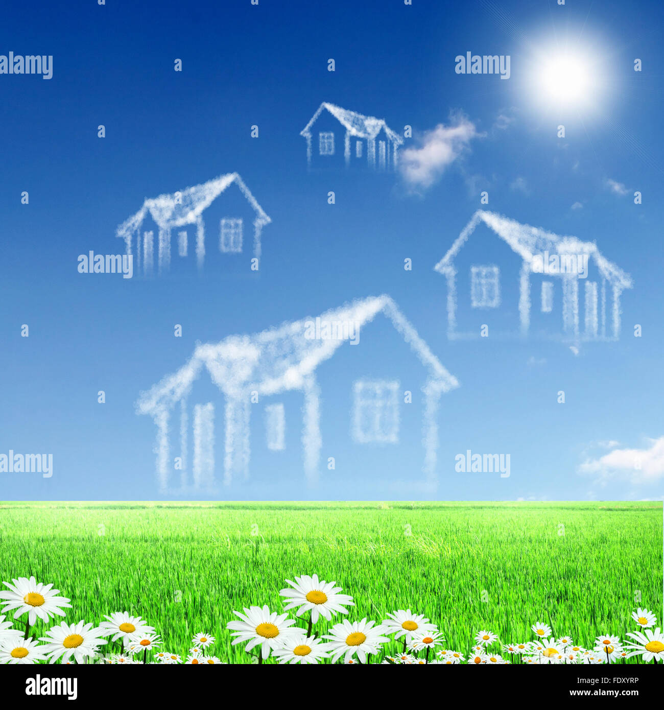 Picture of a house from white clouds against blue sky Stock Photo - Alamy