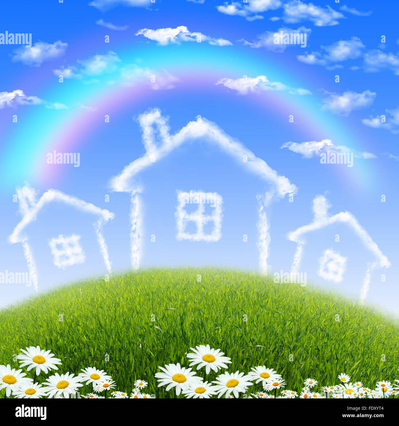 Picture of a house from white clouds against blue sky Stock Photo - Alamy