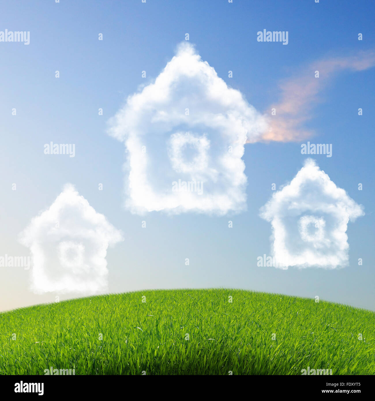 Picture of a house from white clouds against blue sky Stock Photo - Alamy