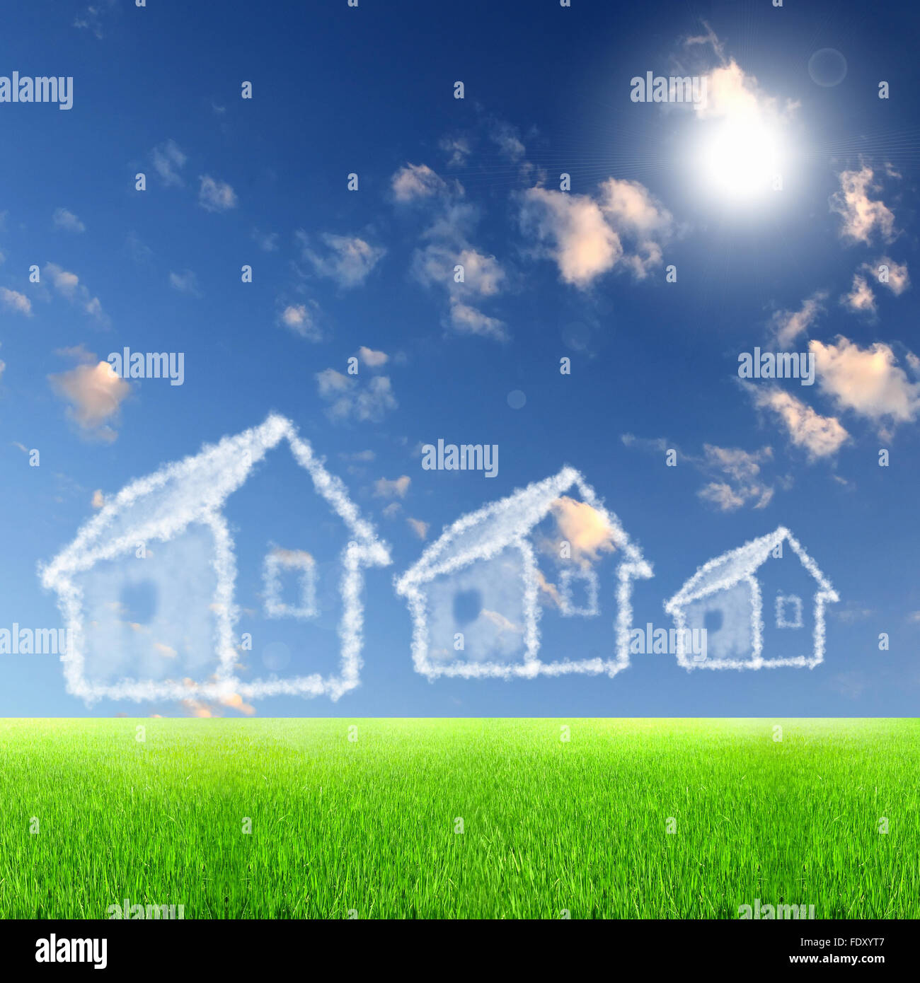 Picture of a house from white clouds against blue sky Stock Photo - Alamy